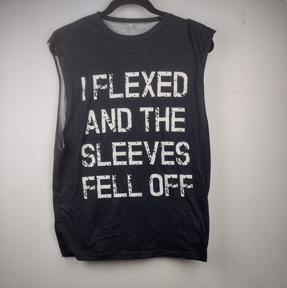 Black Graphic Muscle Tee - "I Flexed and The Sleeves Fell Off"